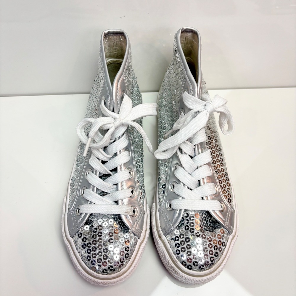 Girls Dance Shoes Weissman W320 High Pop Silver Sequin Sneakers High Top Comp